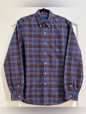 Ralph Lauren Men’s XL Blue Plaid Cotton Button Down Ling Sleeve Pocket